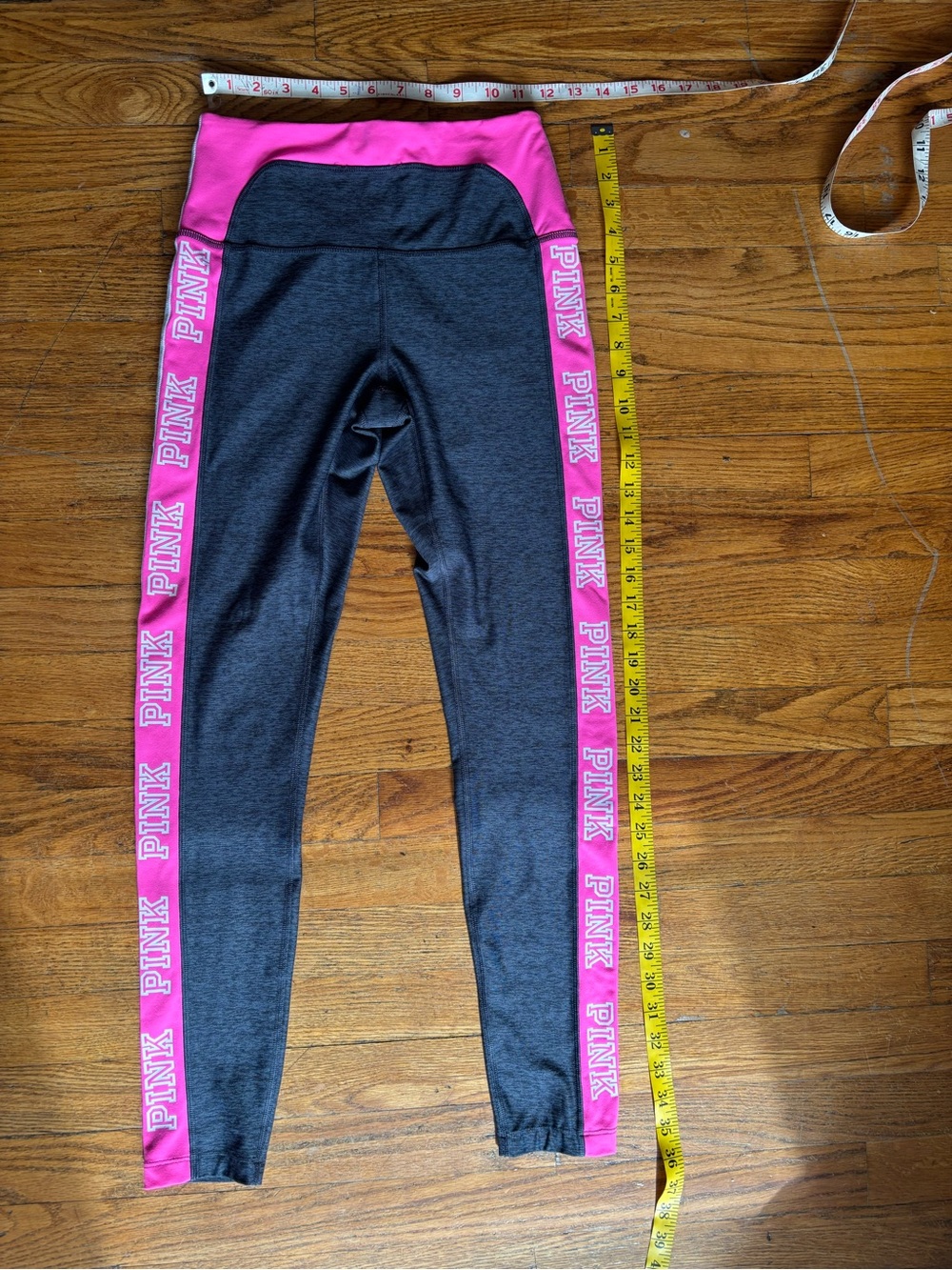 Vtg PINK Victoria's Secret Gray Leggings with Pink Side Logo